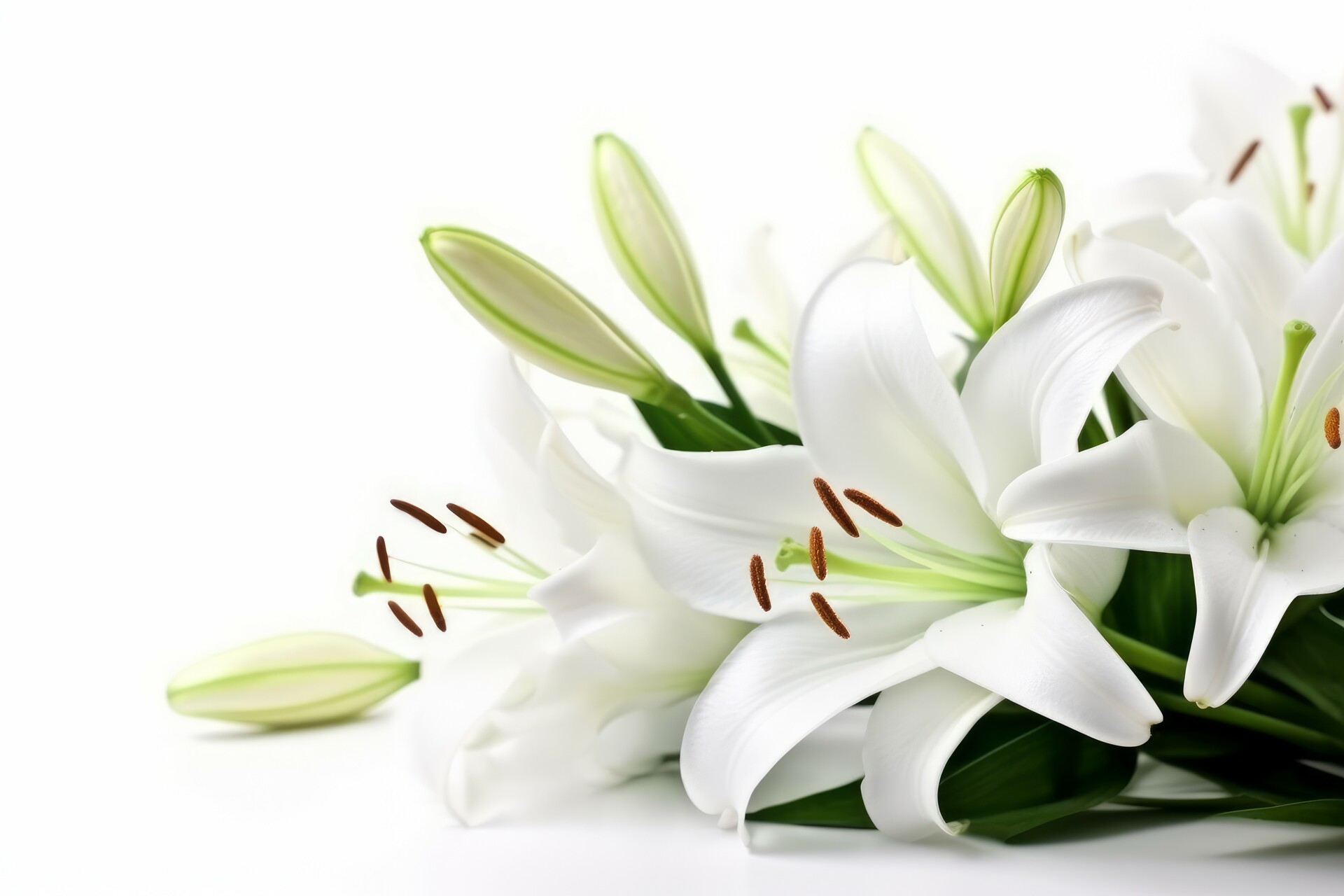 Na tym ujmującym obrazku możemy podziwiać piękno białych lilii, które wznoszą się dumnie ponad zielenią. Ich delikatne płatki, o czystym białym kolorze, emanują elegancją i harmonią. Kwiaty te symbolizują niewinność, czystość i delikatność, tworząc atmosferę spokoju i piękna