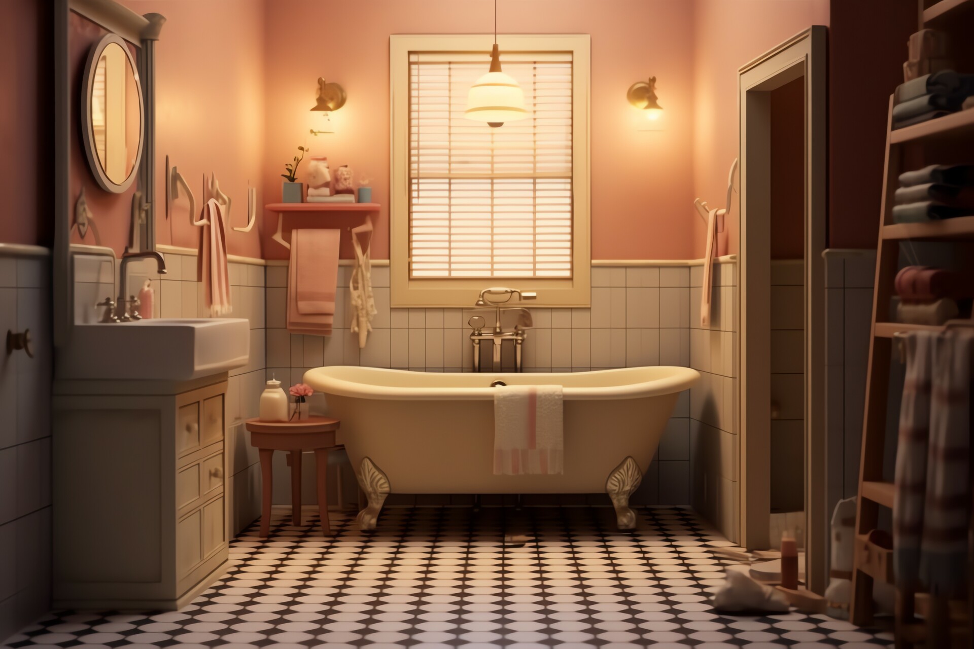 Obrazek ukazuje urokliwą łazienkę, w której centralnym elementem jest przepiękna wanna. Wanna wyróżnia się swoim designerskim kształtem i wykończeniem, dodając elegancji i luksusu całej przestrzeni. Otaczające ją płytki o delikatnym wzorze oraz harmonijne połączenie kolorów tworzą atmosferę relaksu i spokoju, zapraszając do odprężających kąpieli