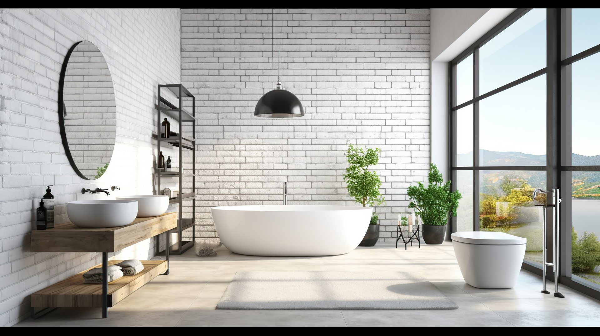 Na tym obrazku widzimy urokliwą łazienkę wykończoną białą cegłą, która dodaje pomieszczeniu wyjątkowego charakteru i industrialnego uroku. Biała cegła na ścianach tworzy interesujący kontrast z eleganckimi elementami wyposażenia, takimi jak biała ceramika i chromowane dodatki. Ta aranżacja nadaje łazience nowoczesny, minimalistyczny styl, jednocześnie tworząc atmosferę przytulności i oryginalności