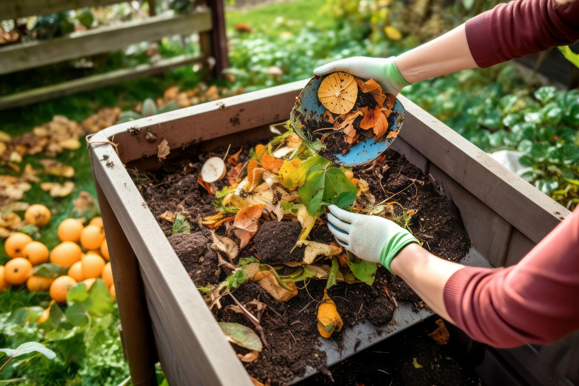 Na tym obrazku widzimy stos kompostu do warzyw, złożony z różnorodnych organicznych składników, takich jak resztki roślinne i gnój zwierzęcy, starannie rozłożony na glebie przygotowanej do uprawy warzyw. Jego bogaty, ciemny kolor i struktura świadczą o wysokiej jakości i dojrzałości kompostu. Ta grafika ilustruje znaczenie kompostu do warzyw jako naturalnego nawozu, który zapewnia składniki odżywcze, poprawia strukturę gleby i stymuluje zdrowy wzrost roślin, przyczyniając się do obfitych i zdrowych plonów