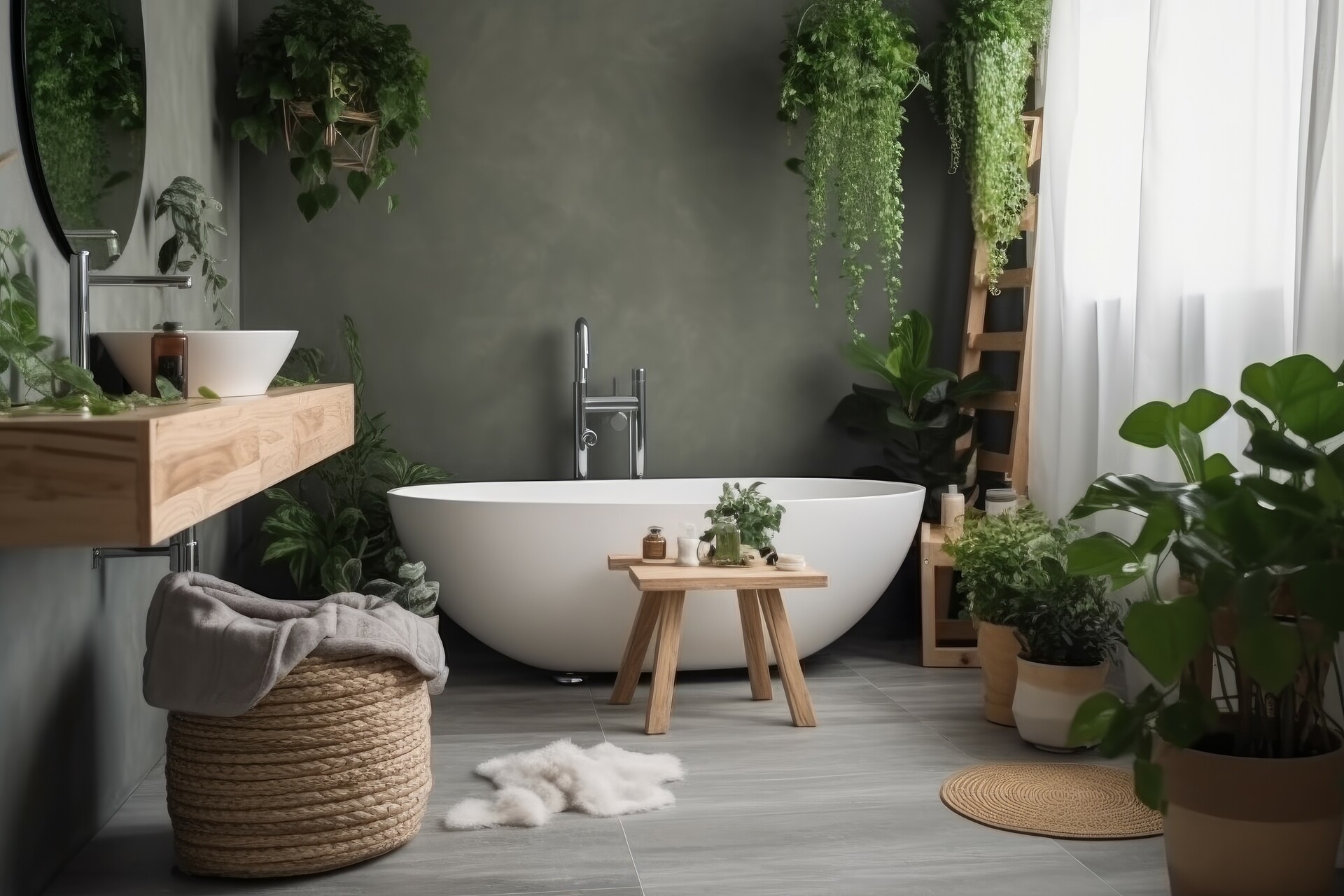 Na tym urokliwym obrazku możemy podziwiać wnętrze ze skandynawską łazienką. Jasne, neutralne kolory, naturalne materiały i minimalistyczne wykończenie tworzą przytulną atmosferę, która emanuje spokojem i prostotą. Ta inspirująca wizualizacja ukazuje, jak skandynawska łazienka może łączyć funkcjonalność z elegancją, tworząc idealne miejsce do odprężenia i relaksu