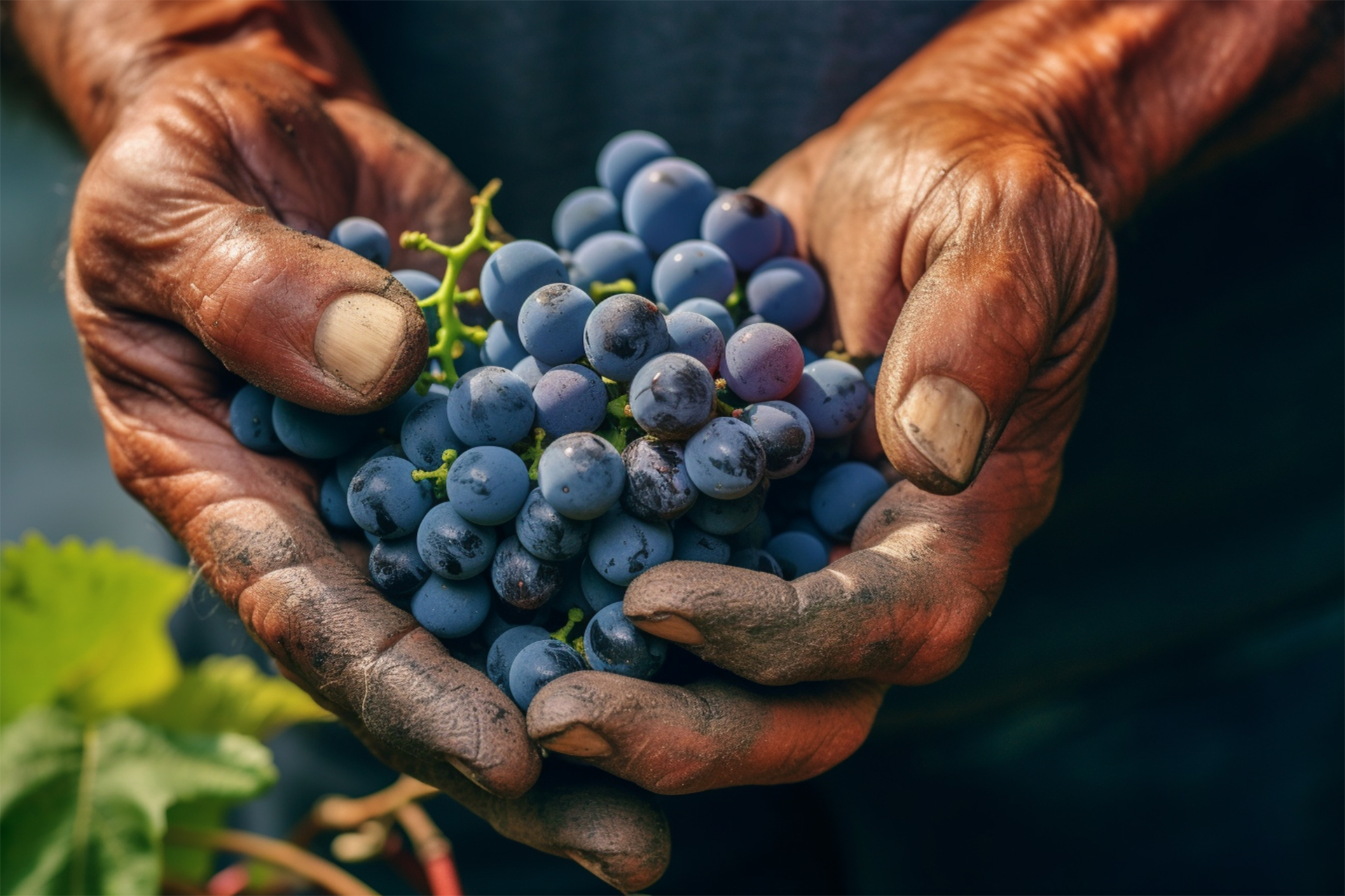 Na tym ujmującym obrazku widać delikatne kiście winogron trzymane w dłoniach, emanujące soczystym kolorem i obfitością owoców. Ich kuliste i soczyste jagody prezentują się apetycznie, zachęcając do ich spożycia. Obrazek oddaje bogactwo i piękno winogron, które są nie tylko smaczne, ale także pełne wartości odżywczych